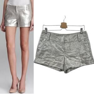 Alice + Olivia Cady Cuff Shorts Linen Blend Low Rise Metallic Silver Size 4